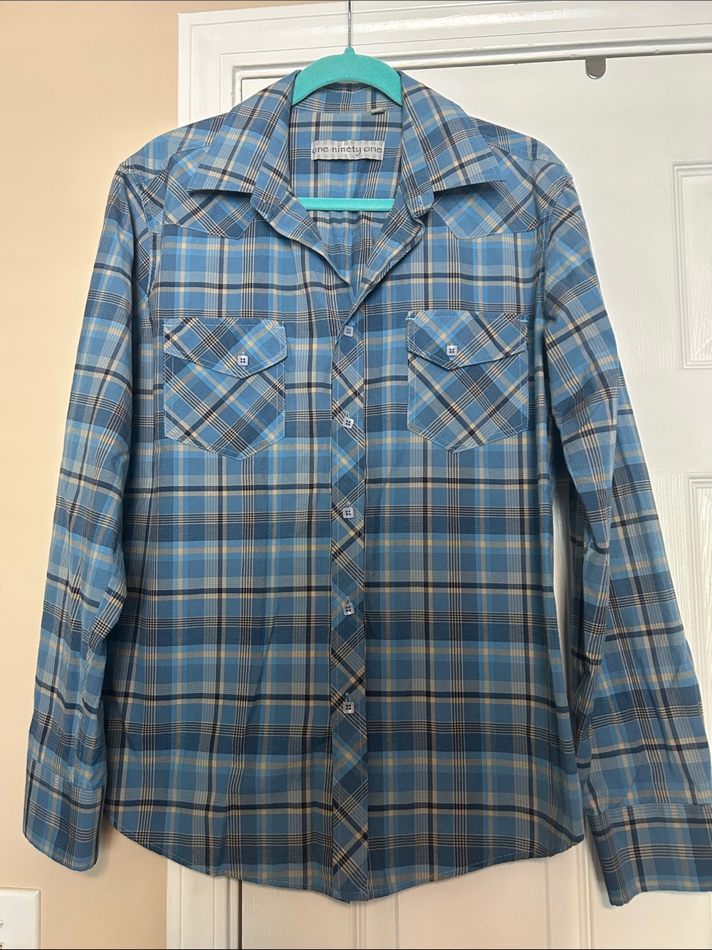 one ninety one Blue Plaid Button-Up Shirt